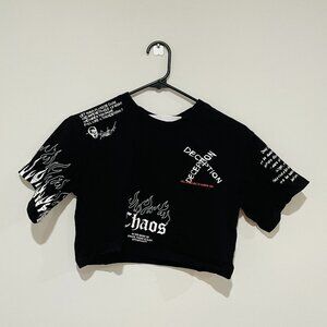 JK Attire Women's Black Short Sleeve Deception Print Crop Top Size XS
